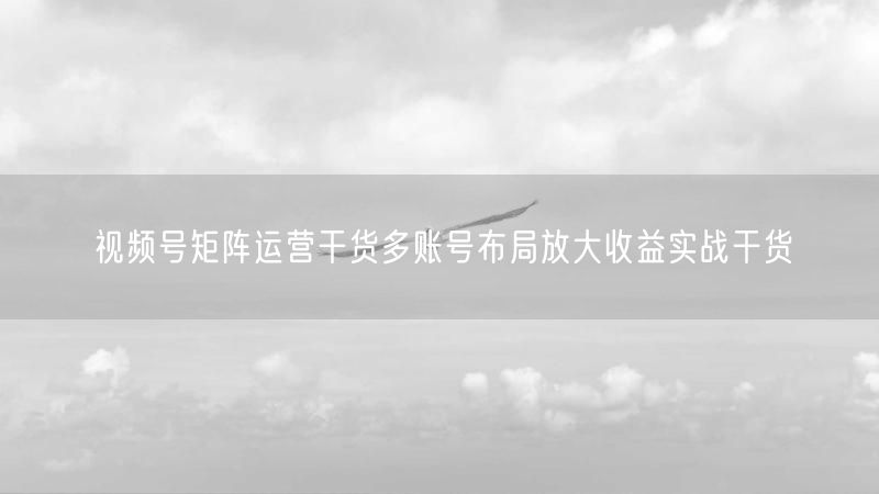 视频号矩阵运营干货多账号布局放大收益实战干货